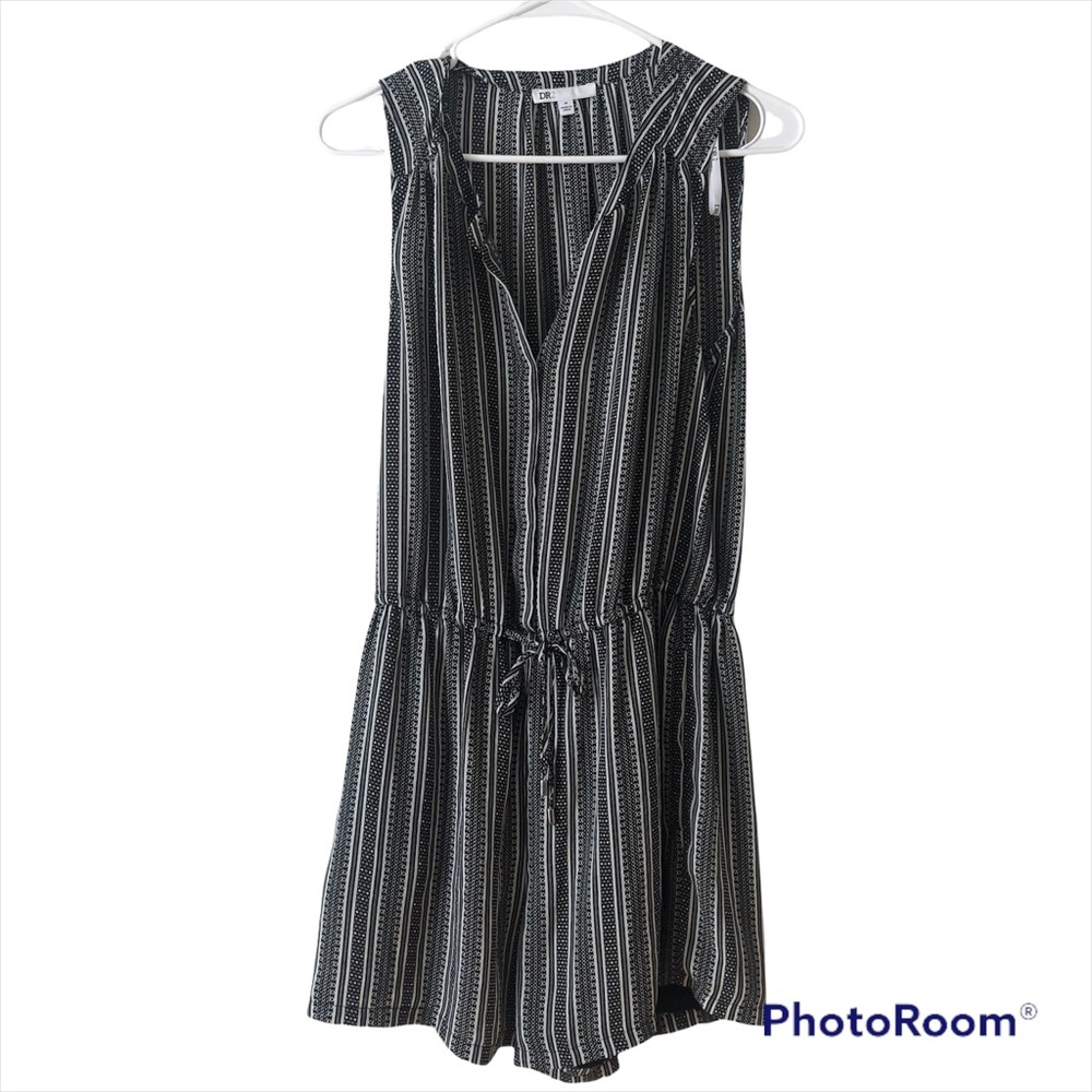 DR2 Romper Shorts romper black and white pattern with waist tie